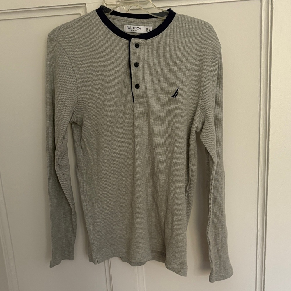 Nautica Henley-Men's Light Gray Long Sleeve Henley